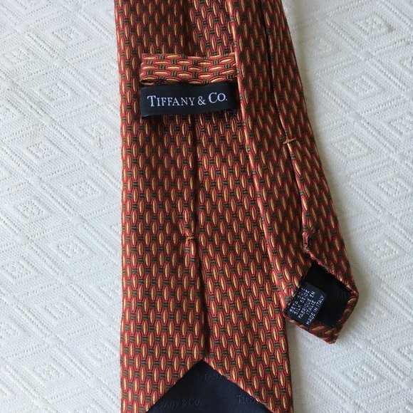 Tiffany & Co red gold brown geometric 100% silk tie Italy - Picture 5 of 5